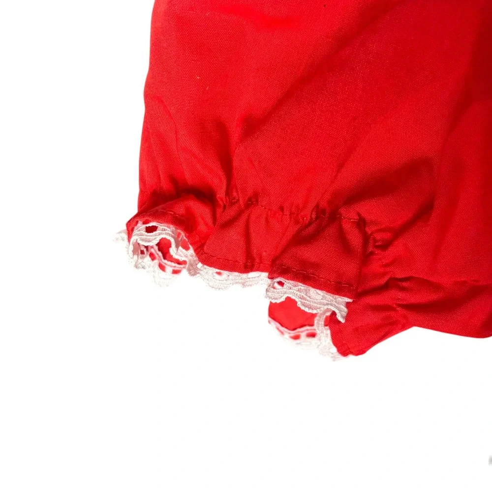 Vintage Nannette Girls Red Puff‎ Sleeve Eyelet Lace Peter Pan Collar Dress 4t 4
